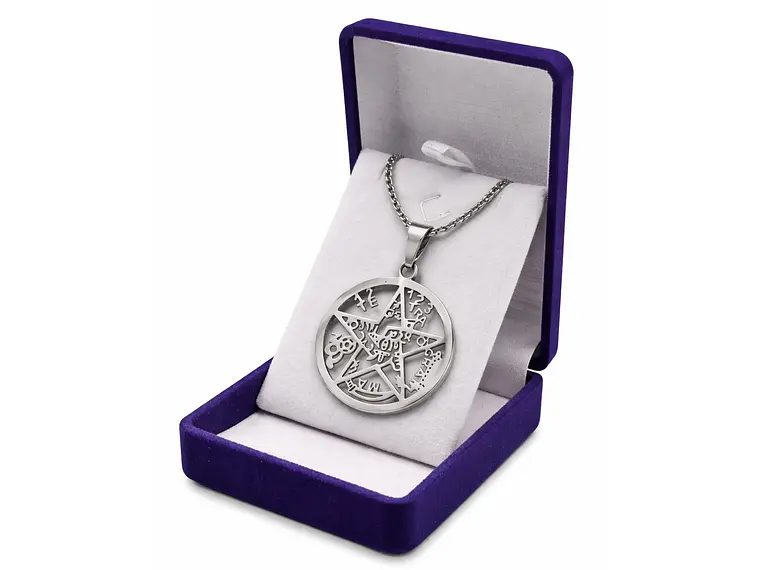 Collar Tetragrammaton Pentágono 27mm Cadena 60cm Acero 2