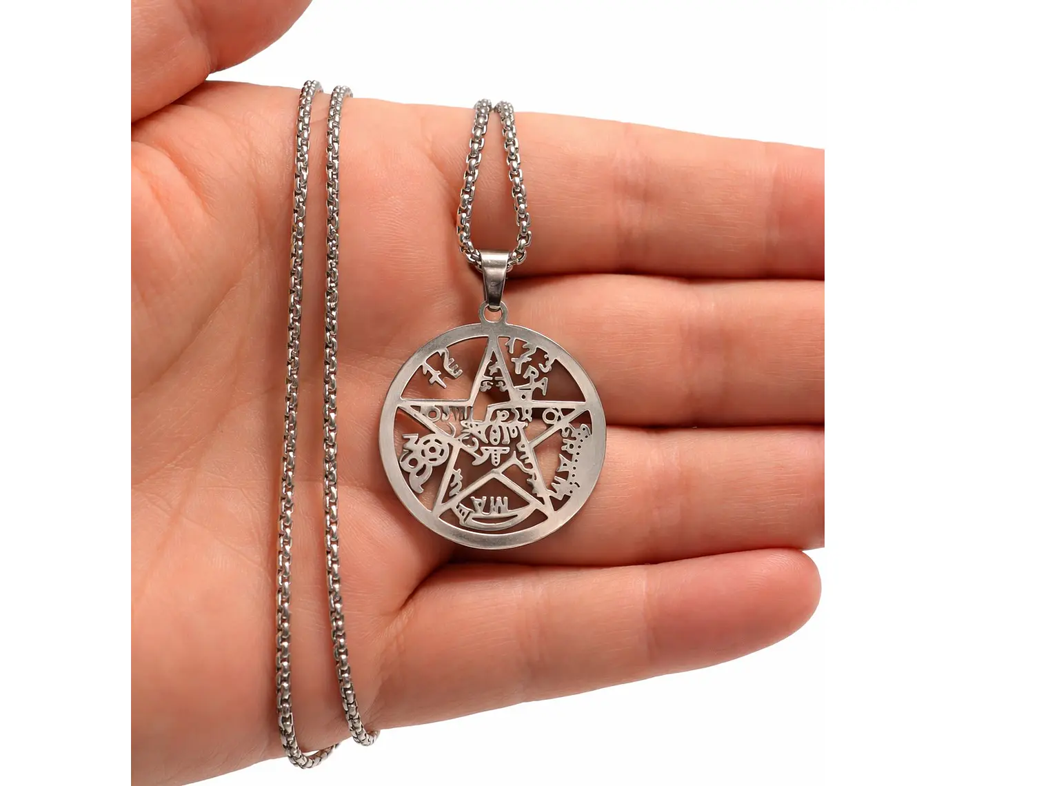 Collar Tetragrammaton Pentágono 27mm Cadena 60cm Acero 4
