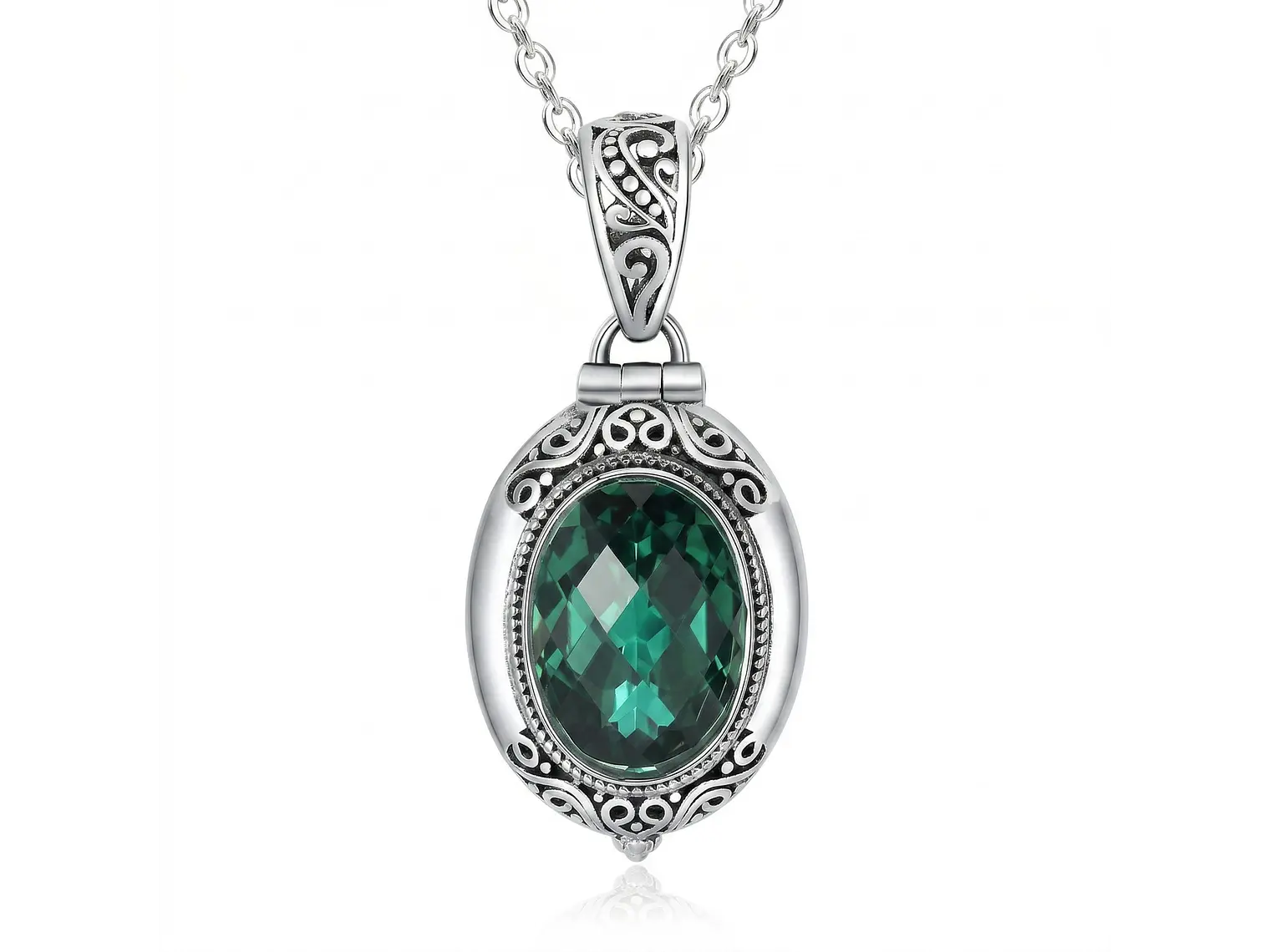 Collar Relicario Caja de Gawu Circón Verde Acero 1