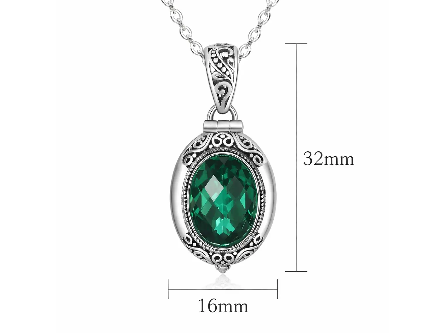 Collar Relicario Caja de Gawu Circón Verde Acero 9