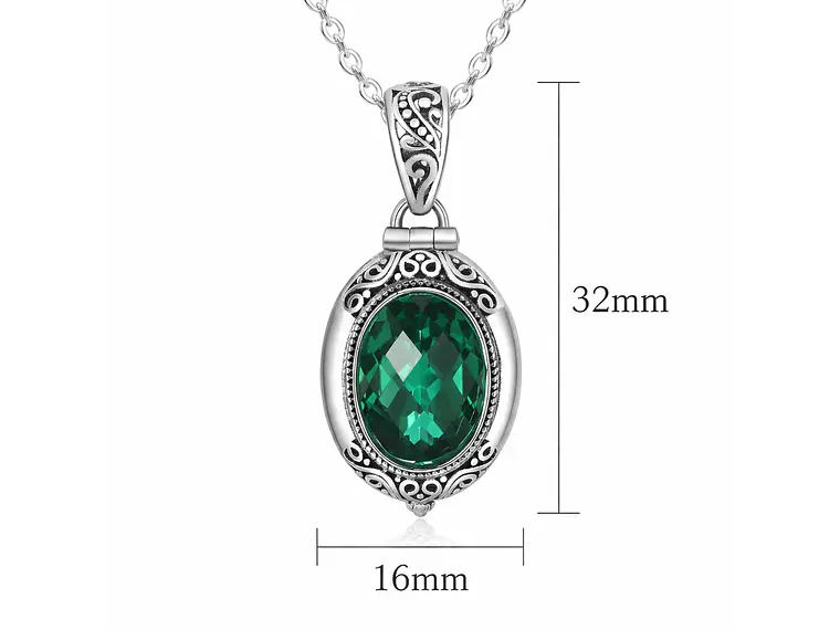 Collar Relicario Caja de Gawu Circón Verde Acero 9