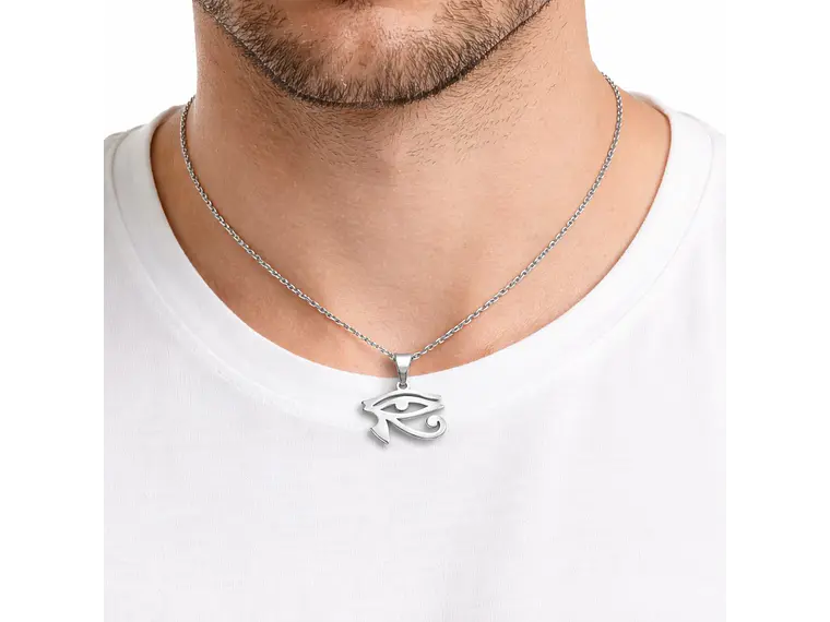 Collar Ojo de Horus Acero Cadena 50cm Plateado 4