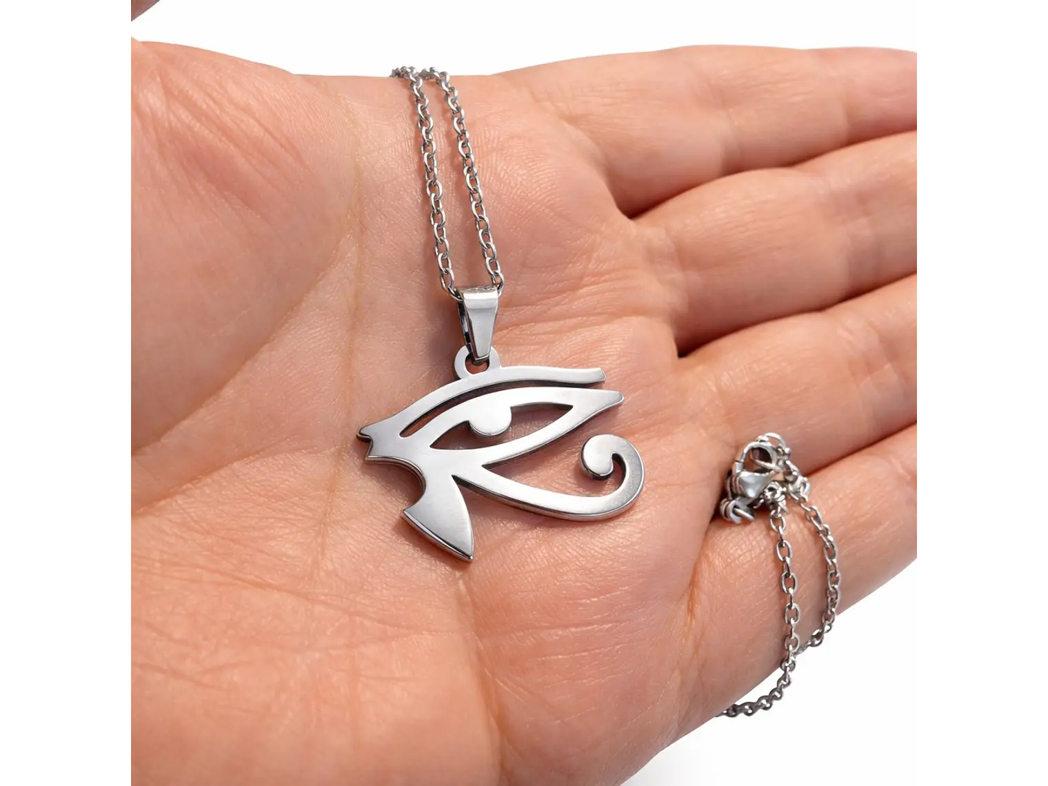 Collar Ojo de Horus Acero Cadena 50cm Plateado 5