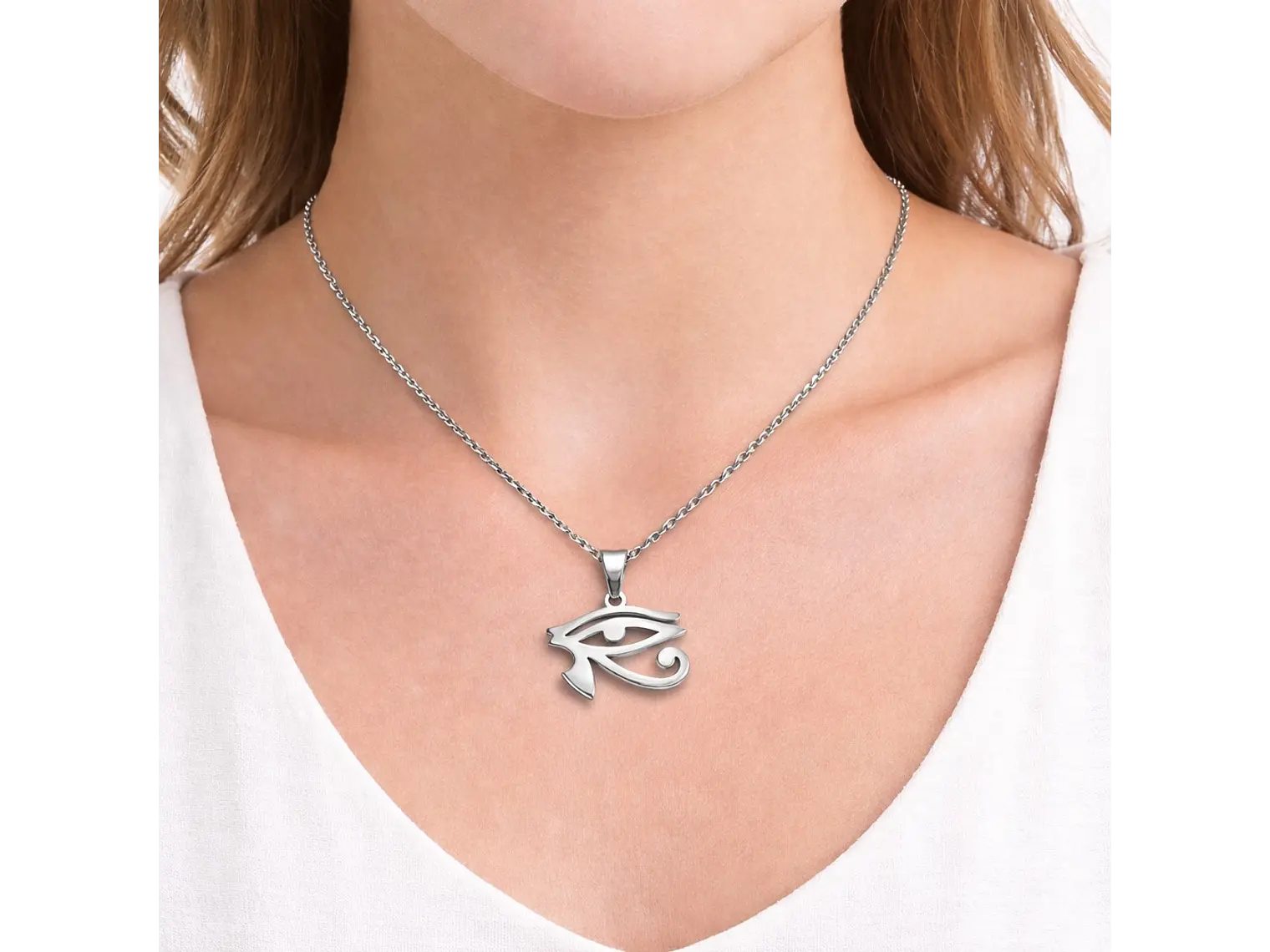 Collar Ojo de Horus Acero Cadena 50cm Plateado 6