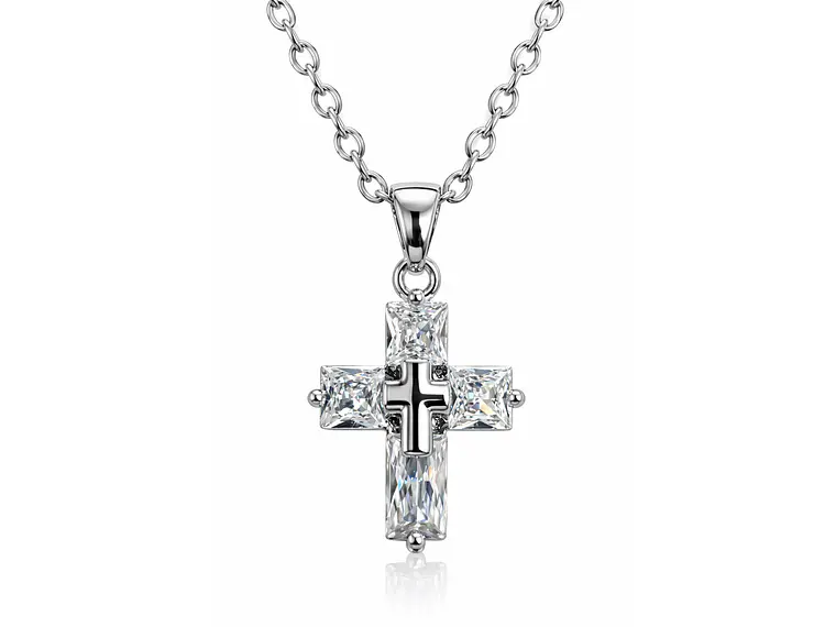 Collar Mini Cruz Cristal Blanco y Acero Plateada 1