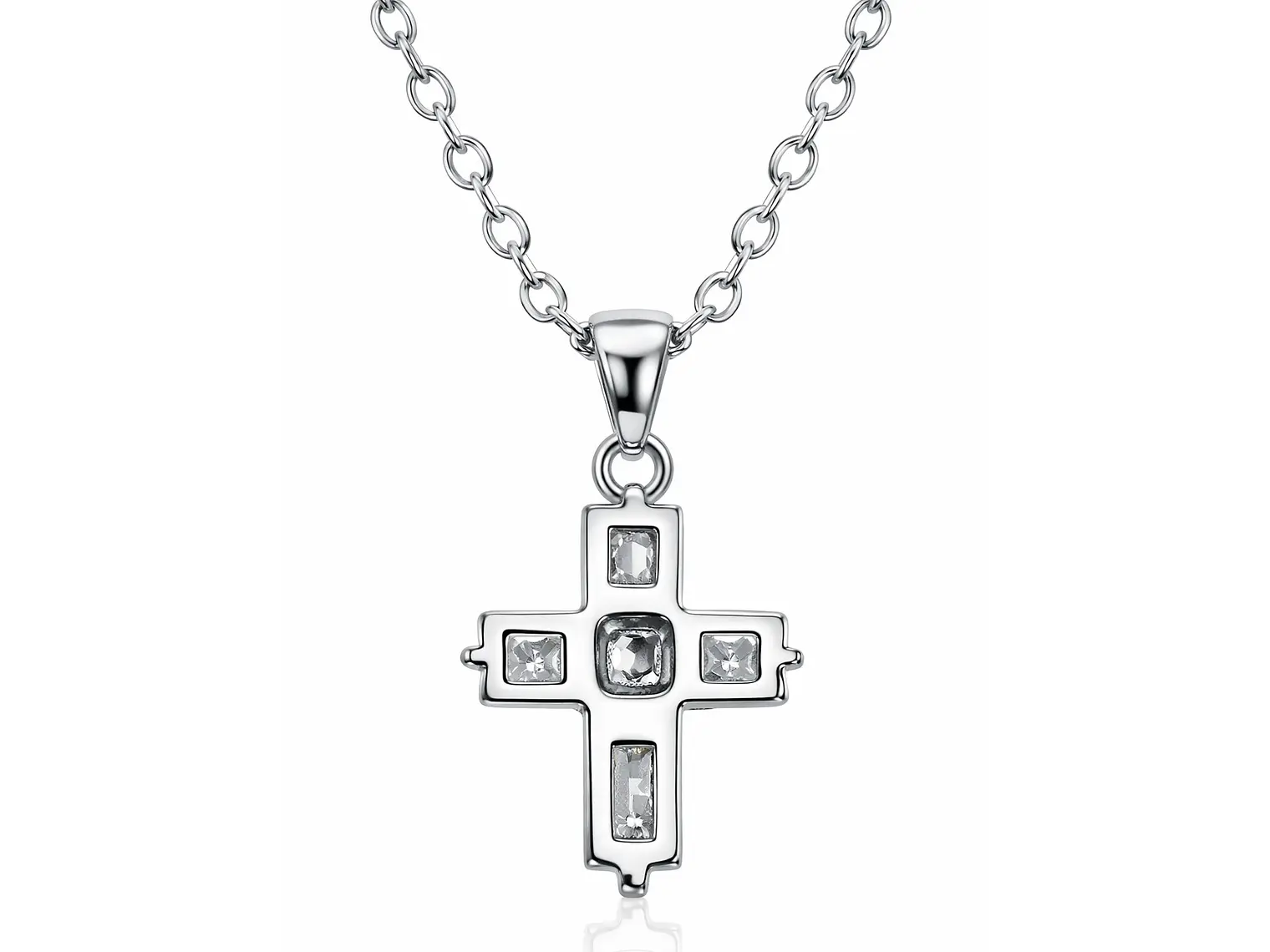 Collar Mini Cruz Cristal Blanco y Acero Plateada 5