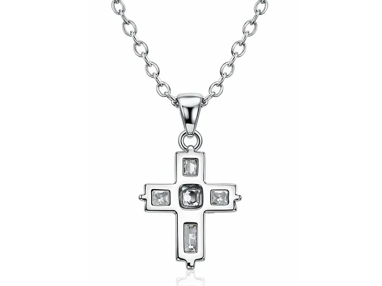 Collar Mini Cruz Cristal Blanco y Acero Plateada 5