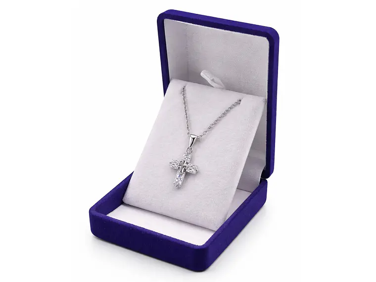 Collar Mini Cruz Cristal Blanco y Acero Plateada 2