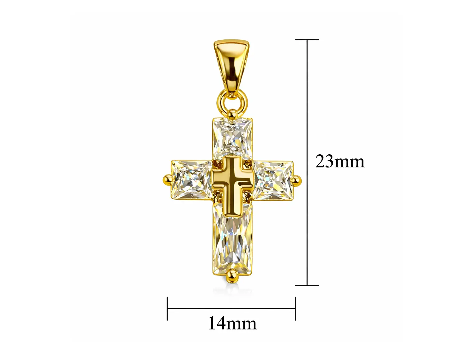 Collar Mini Cruz Cristal Blanco y Acero Dorado 6