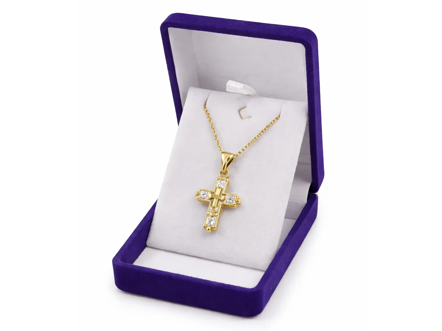 Collar Mini Cruz Cristal Blanco y Acero Dorado 2