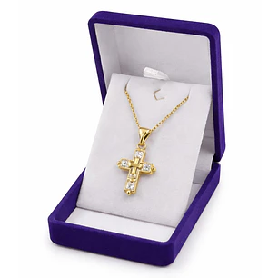 Collar Mini Cruz Cristal Blanco y Acero Dorado
