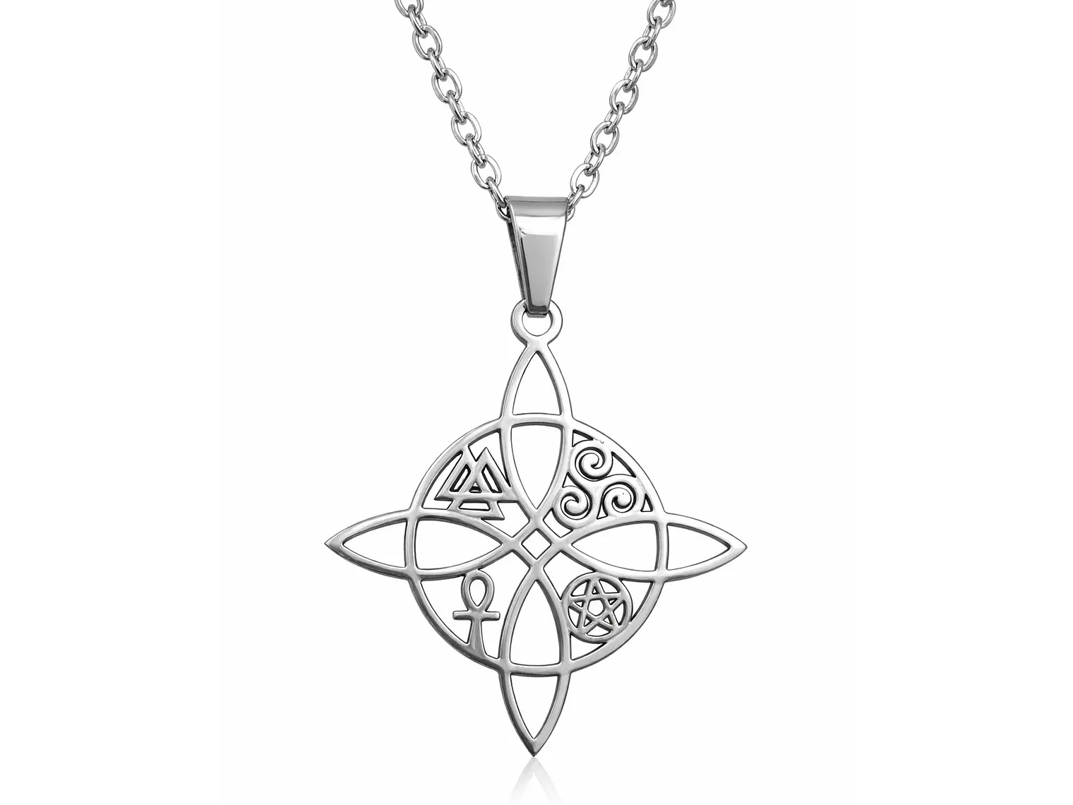 Collar Nudo de Bruja Cinco Elementos Acero Plateado 1