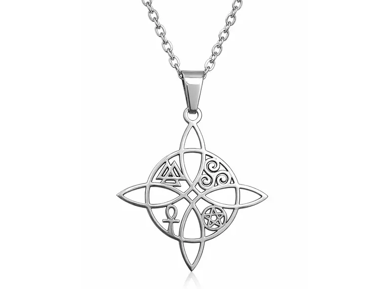 Collar Nudo de Bruja Cinco Elementos Acero Plateado 1