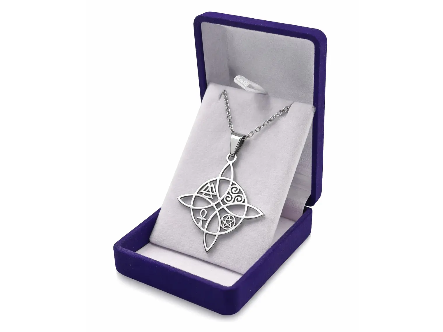 Collar Nudo de Bruja Cinco Elementos Acero Plateado 2