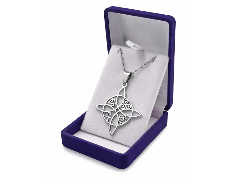 Collar Nudo de Bruja Cinco Elementos Acero Plateado 2