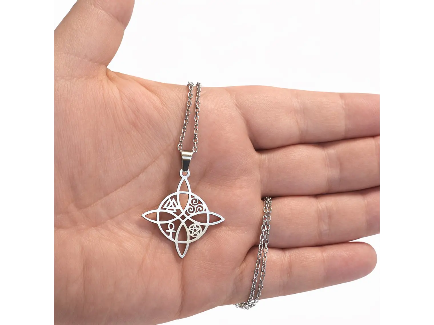Collar Nudo de Bruja Cinco Elementos Acero Plateado 4