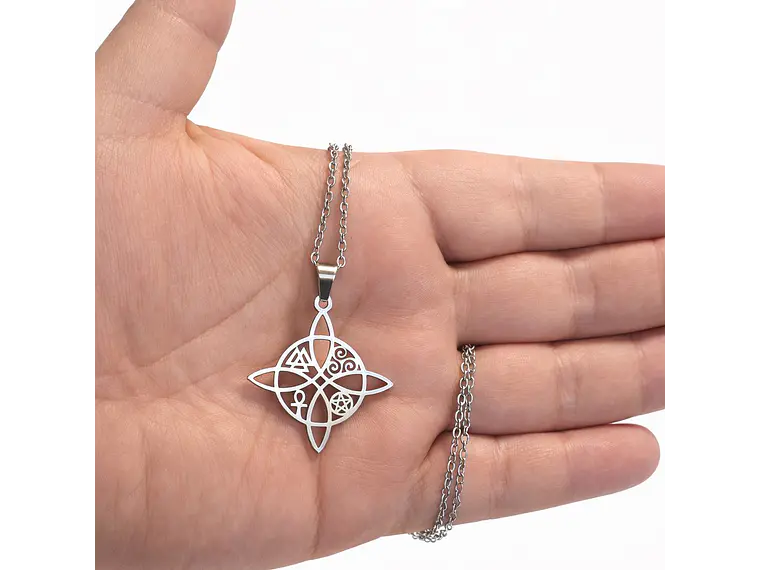 Collar Nudo de Bruja Cinco Elementos Acero Plateado 4