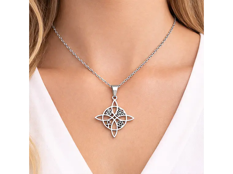 Collar Nudo de Bruja Cinco Elementos Acero Plateado 3