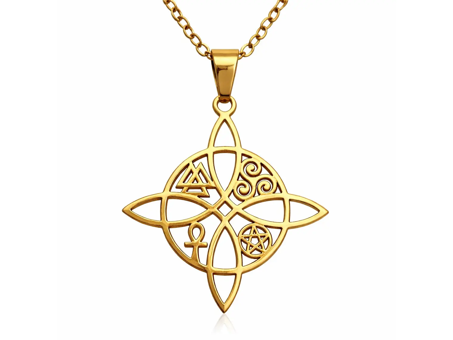 Collar Nudo de Bruja Cinco Elementos Acero Dorado 1