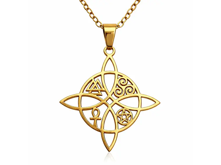 Collar Nudo de Bruja Cinco Elementos Acero Dorado 1