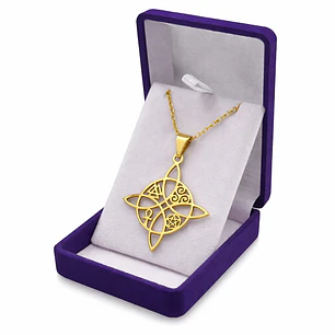 Collar Nudo de Bruja Cinco Elementos Acero Dorado