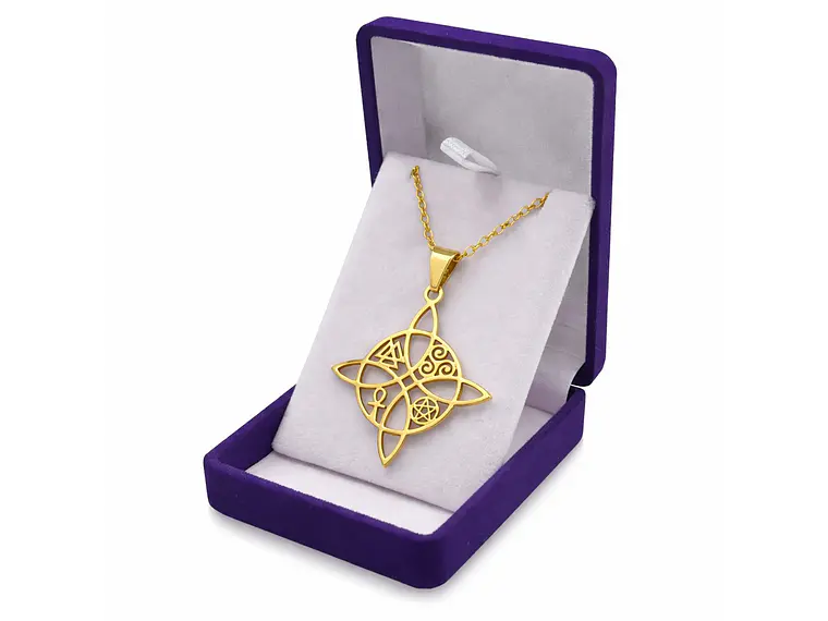 Collar Nudo de Bruja Cinco Elementos Acero Dorado 2