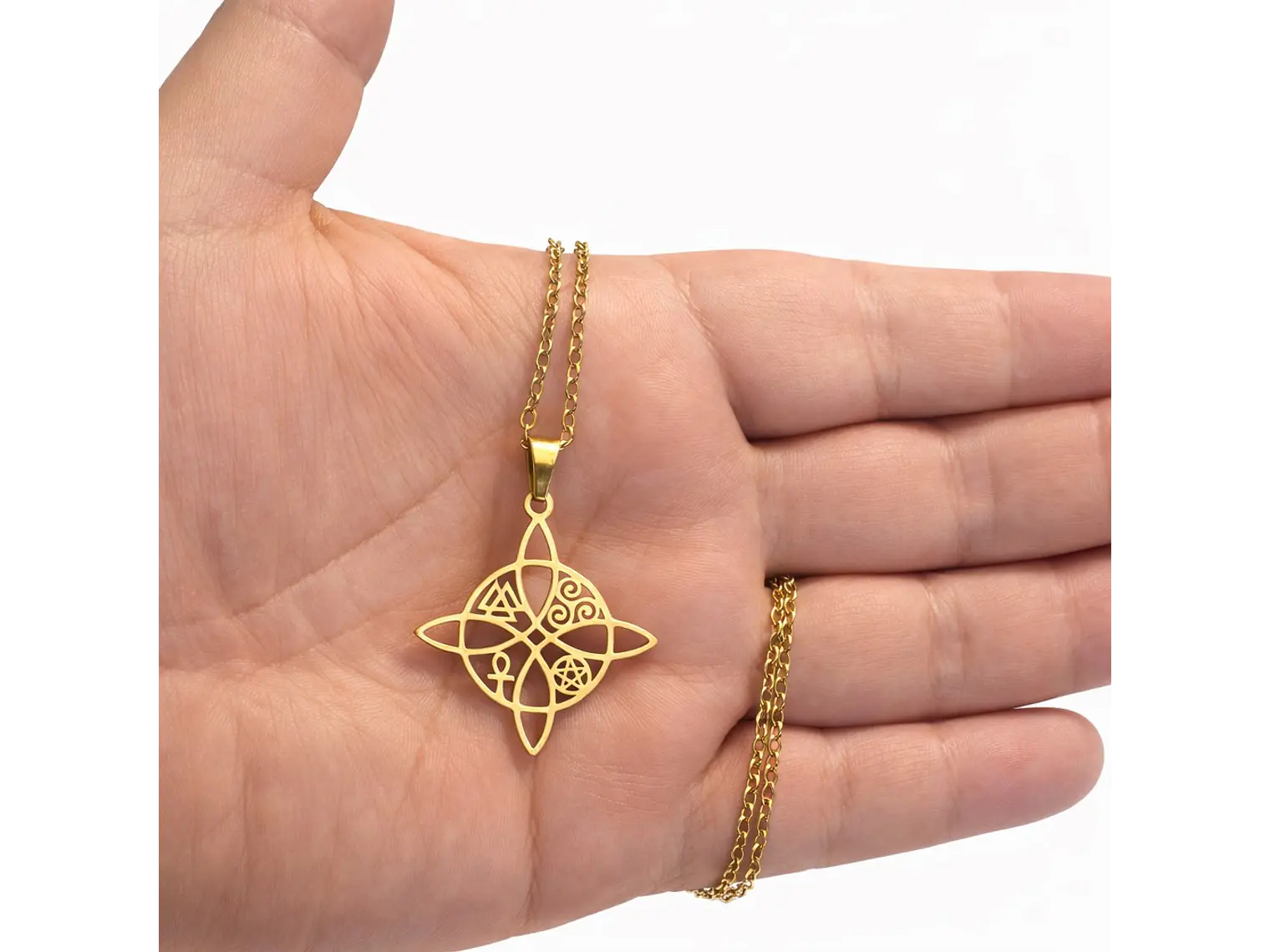 Collar Nudo de Bruja Cinco Elementos Acero Dorado 4