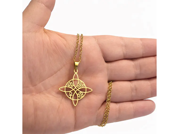 Collar Nudo de Bruja Cinco Elementos Acero Dorado 4