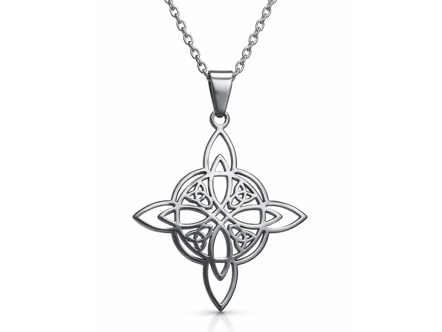 Collar Nudo de Bruja Cuatro Triquetas Acero Plateado 1