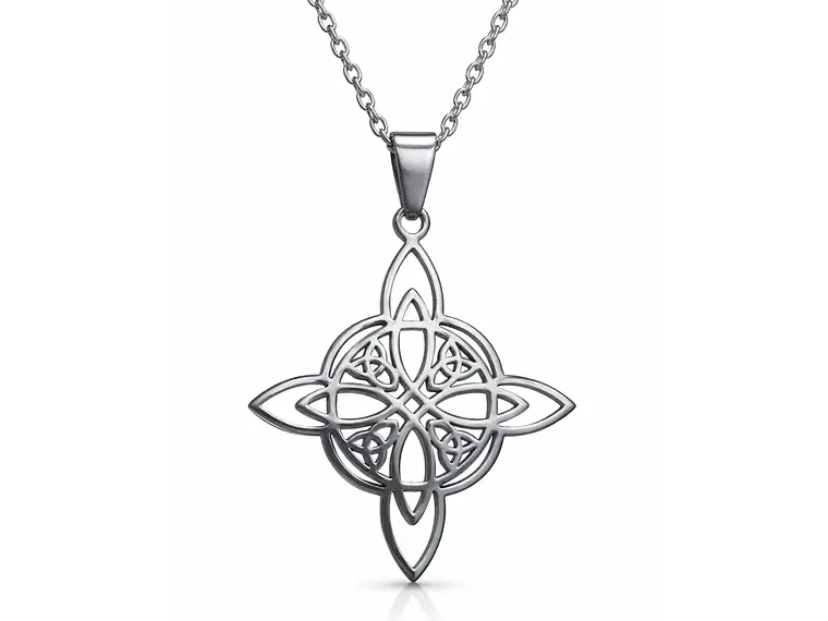 Collar Nudo de Bruja Cuatro Triquetas Acero Plateado 1