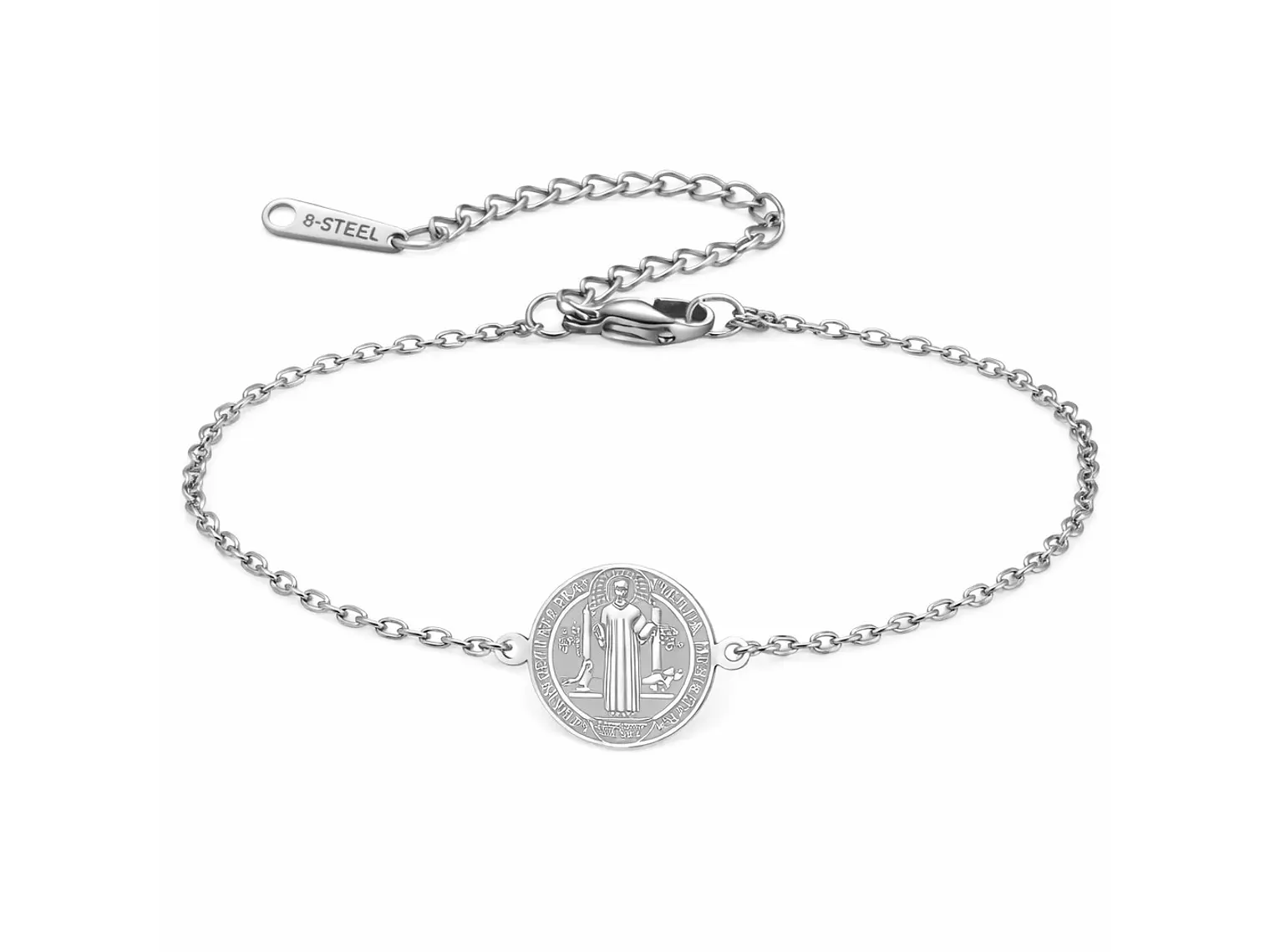 Pulsera Medalla San Benito Acero Plateada 1