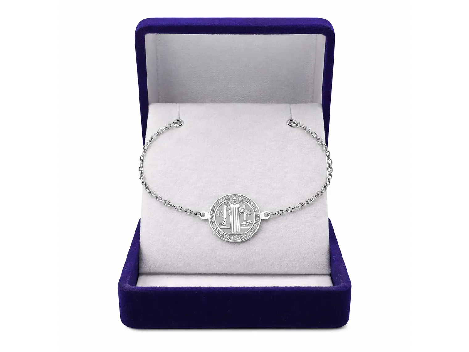 Pulsera Medalla San Benito Acero Plateada 2