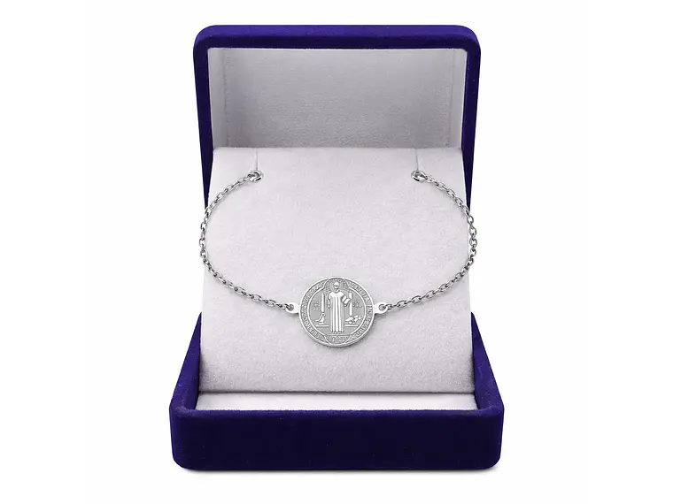 Pulsera Medalla San Benito Acero Plateada 2