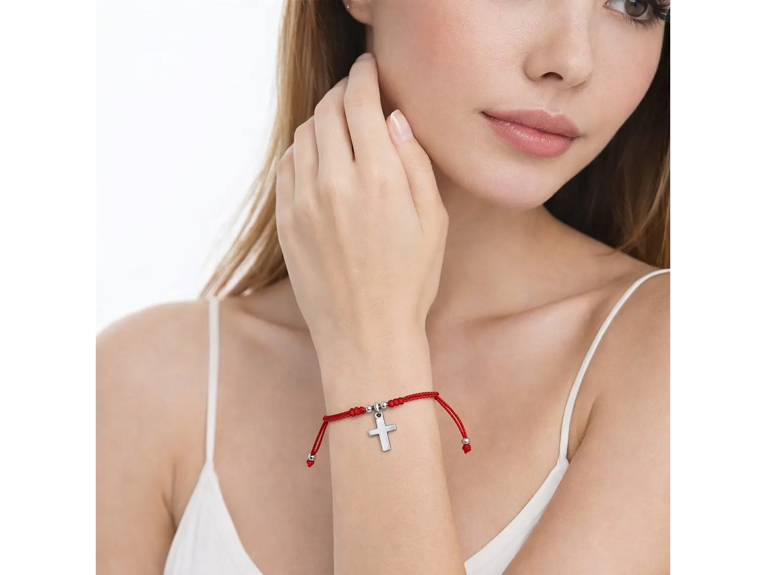 Pulsera Plata 925 Hilo Rojo Trenzado Cruz 2
