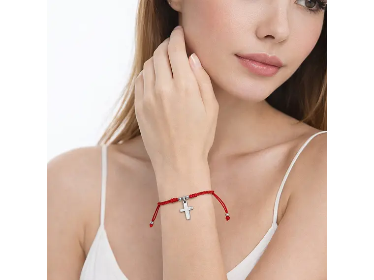 Pulsera Plata 925 Hilo Rojo Trenzado Cruz 2