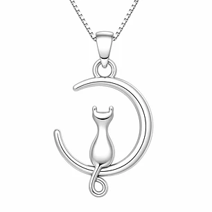Collar Plata 925 Gato en Luna