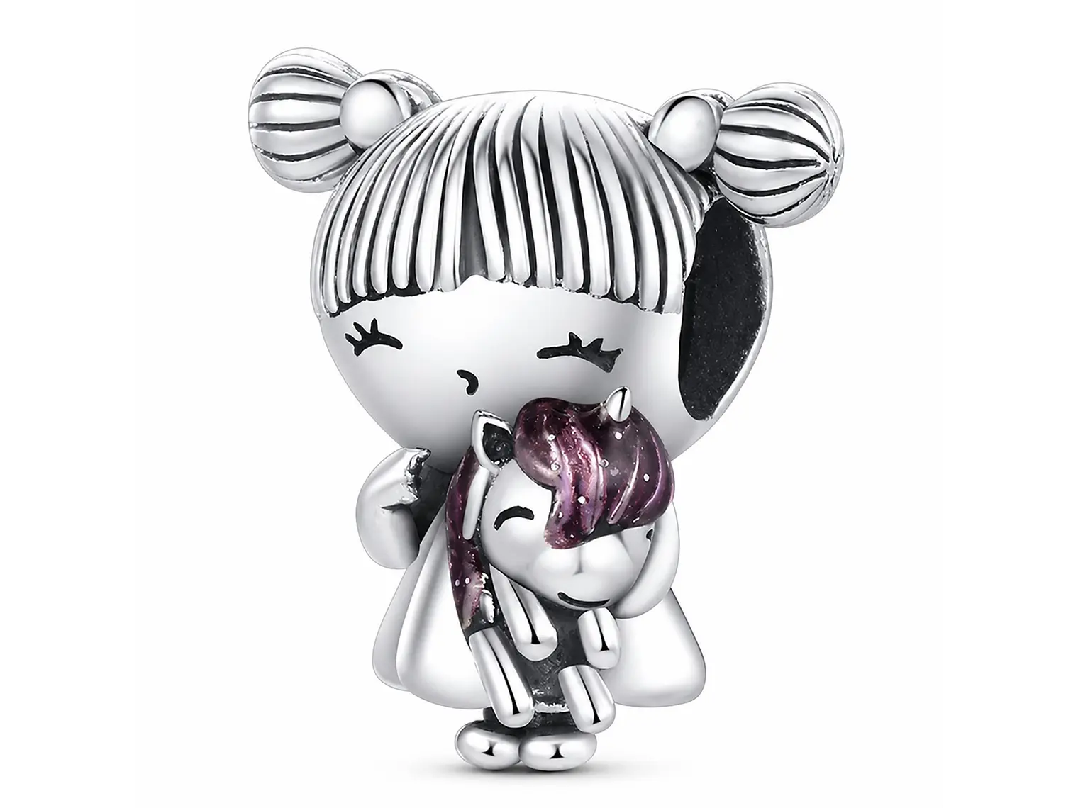 Charm Dije Plata 925 Niña Con Peluche Unicornio 1