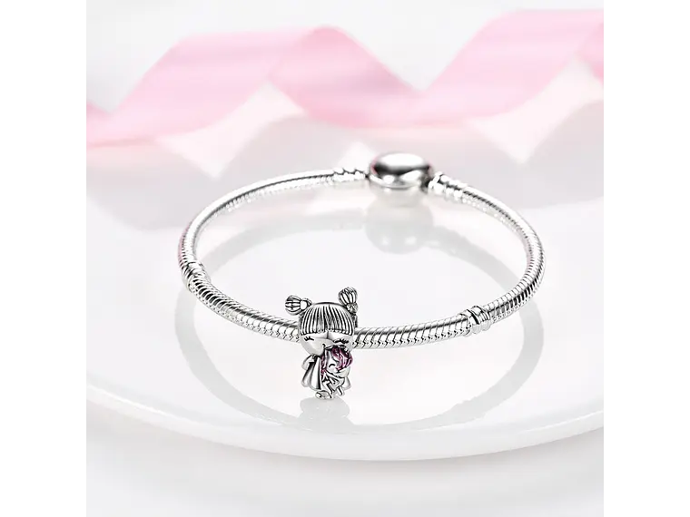 Charm Dije Plata 925 Niña Con Peluche Unicornio 2