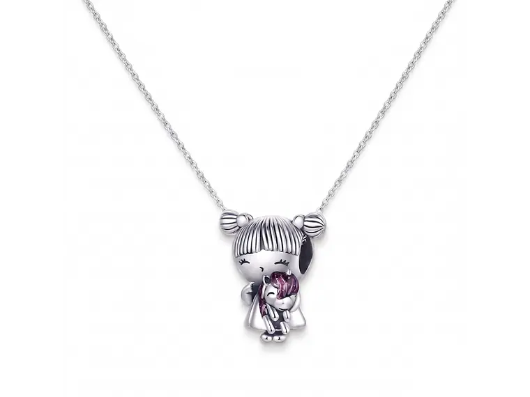 Charm Dije Plata 925 Niña Con Peluche Unicornio 4