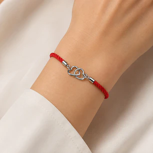 Pulsera Cuerda Roja Corazones Entrelazados