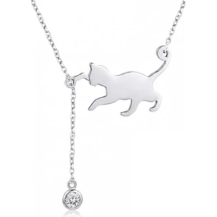 Collar Plata 925 Gatito Jugueton y Circón