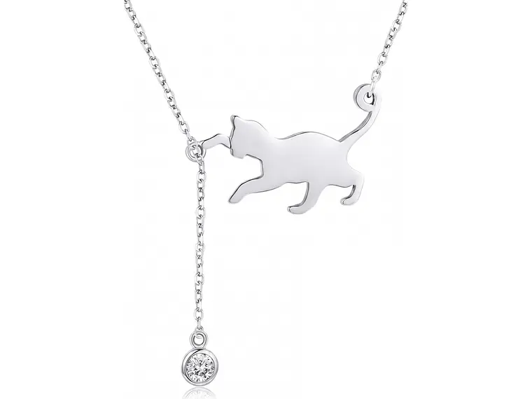 Collar Plata 925 Gatito Jugueton y Circón 1