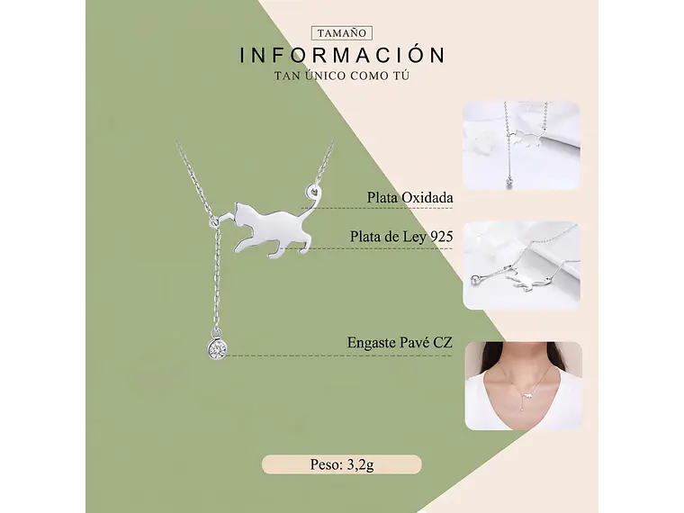 Collar Plata 925 Gatito Jugueton y Circón 3