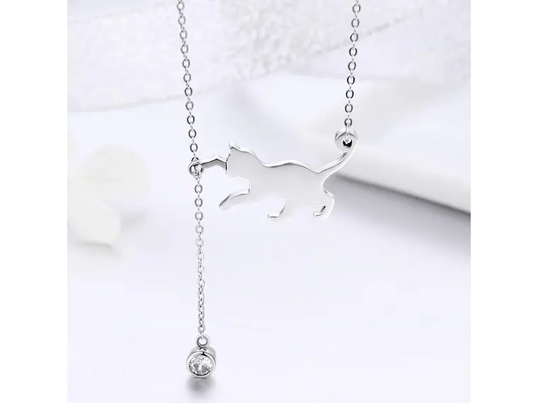 Collar Plata 925 Gatito Jugueton y Circón 5