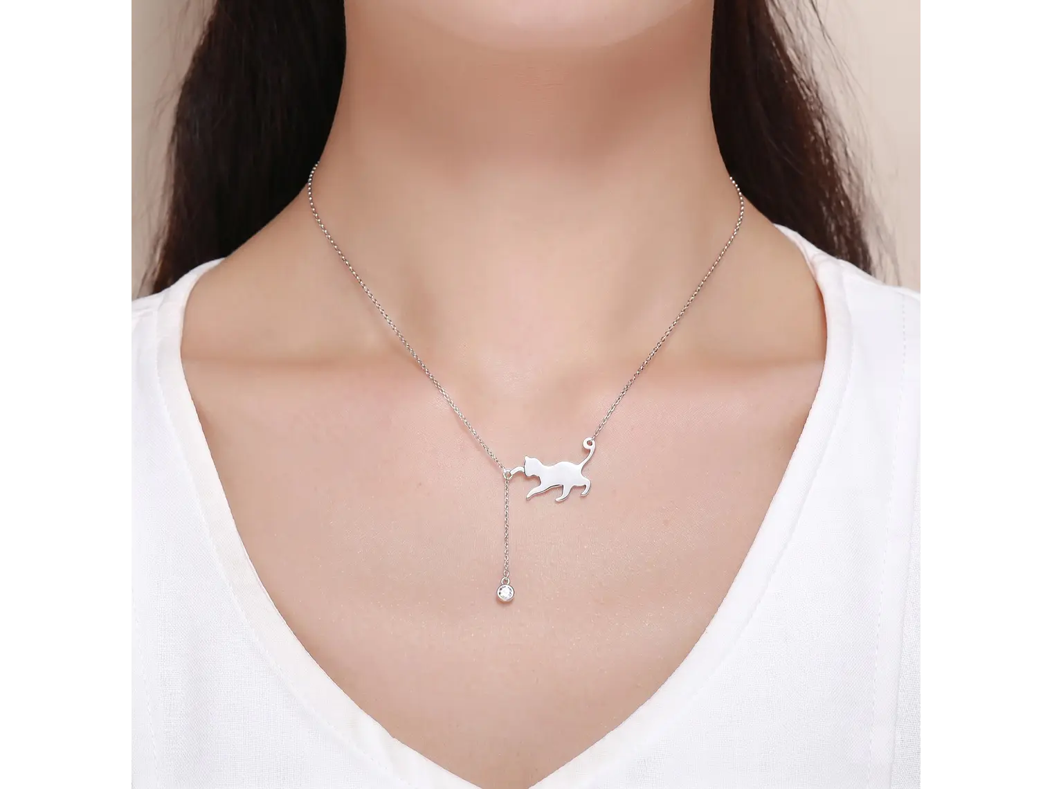 Collar Plata 925 Gatito Jugueton y Circón 6