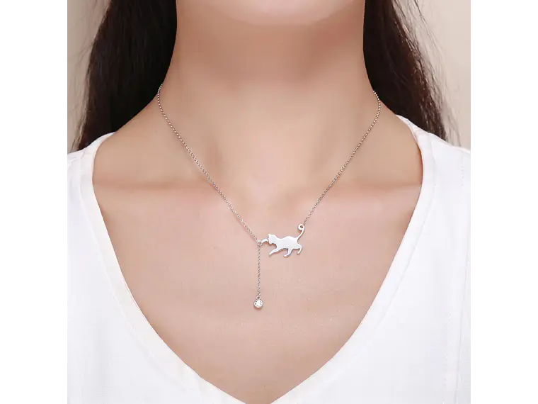 Collar Plata 925 Gatito Jugueton y Circón 6