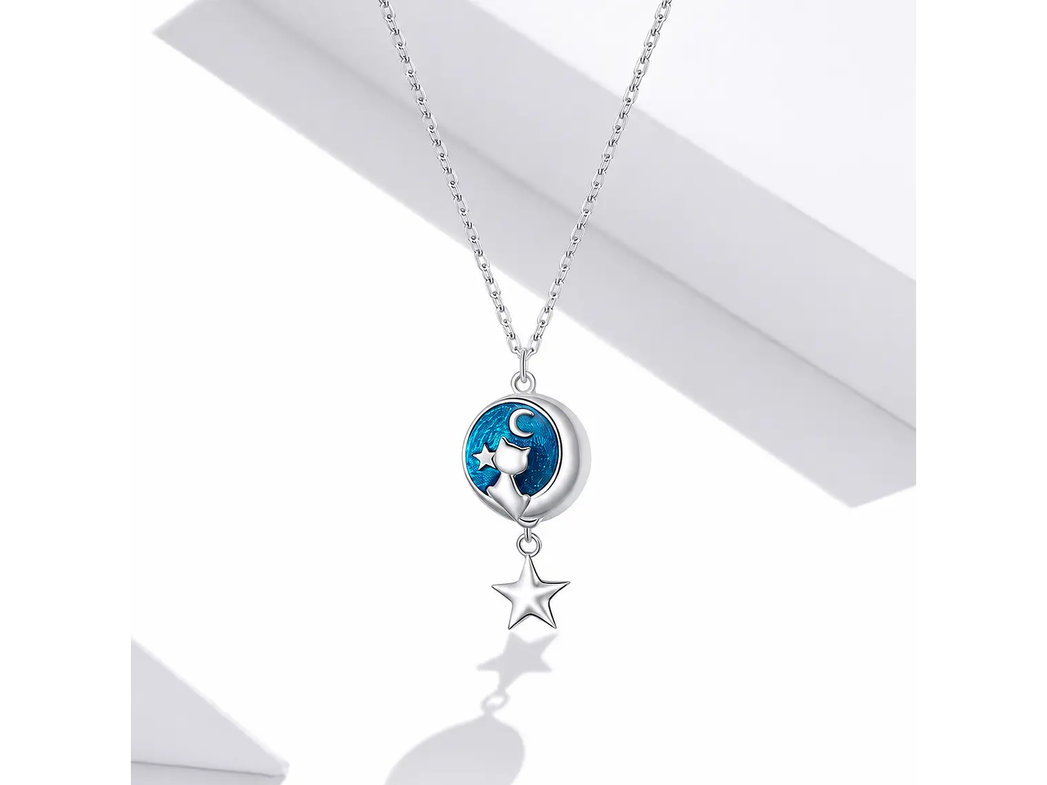 Collar Plata 925 Gatito con Luna y Estrella 5