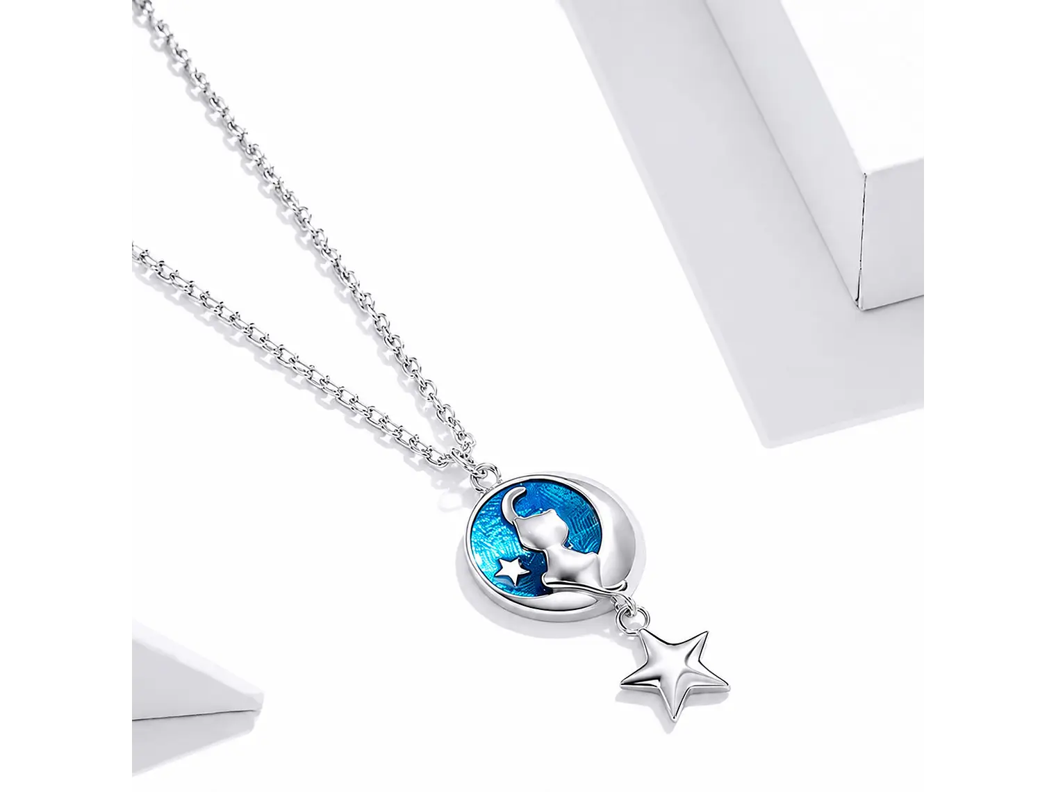 Collar Plata 925 Gatito con Luna y Estrella 3