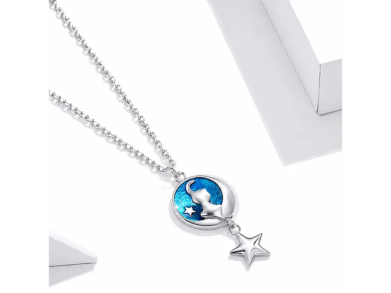 Collar Plata 925 Gatito con Luna y Estrella 3