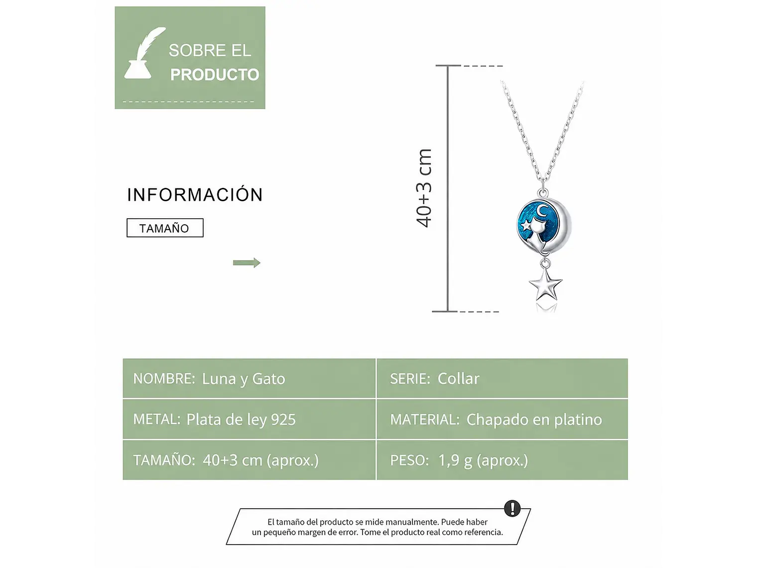 Collar Plata 925 Gatito con Luna y Estrella 6